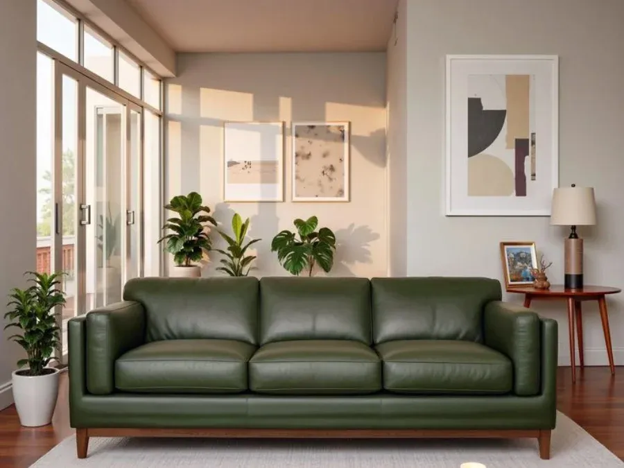 green olive leather sofa